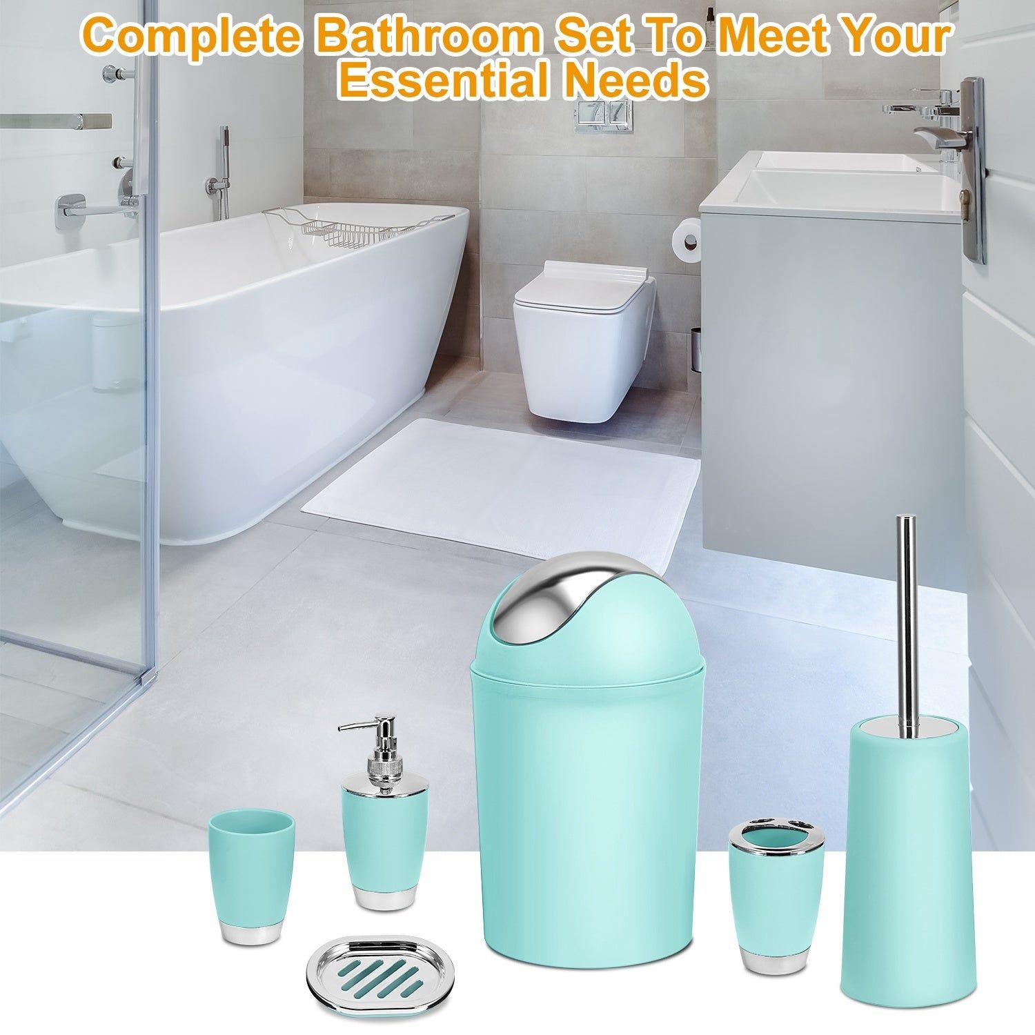 Bathroom Set 6 Piece Durable PP Accessories Collection