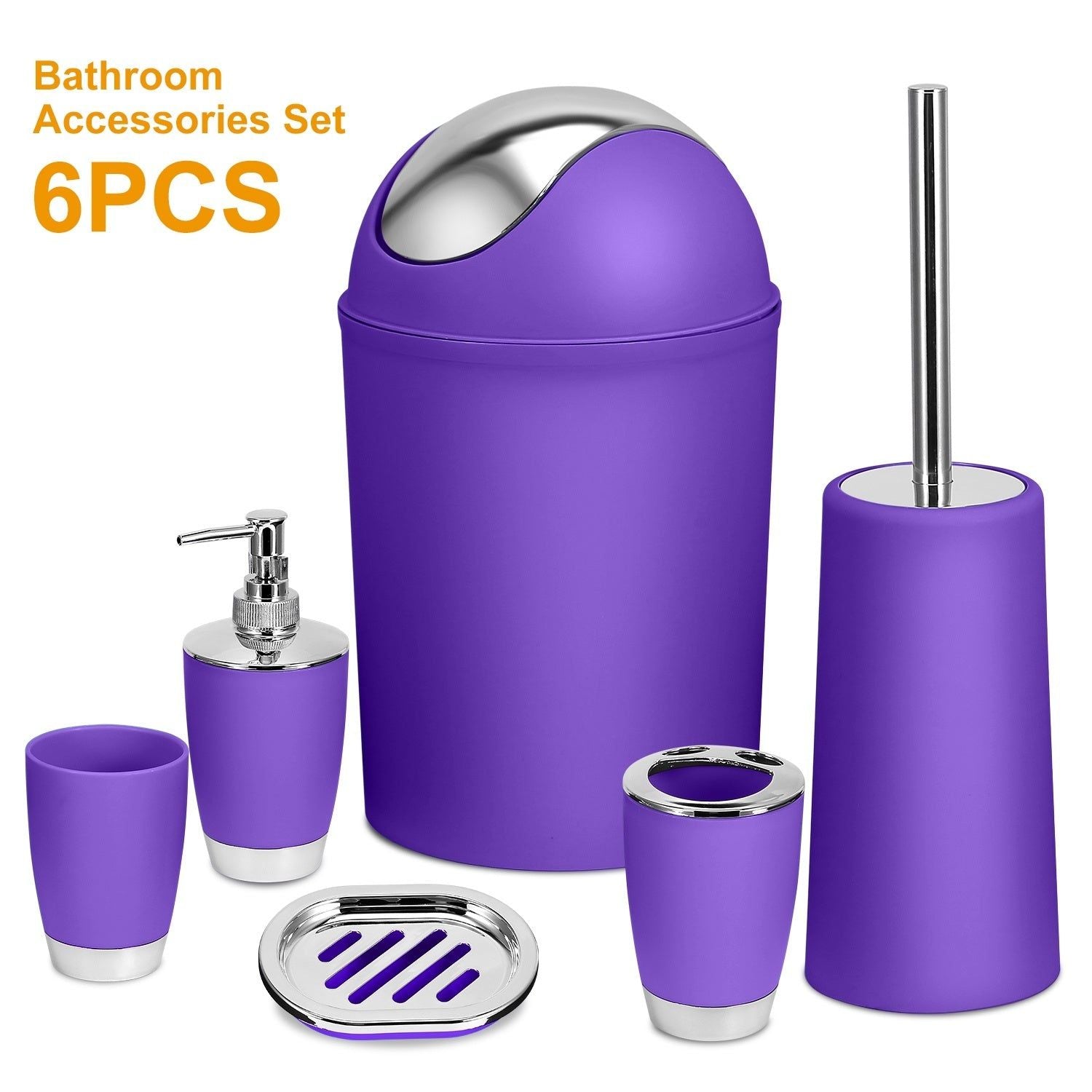 Bathroom Set 6 Piece Durable PP Accessories Collection