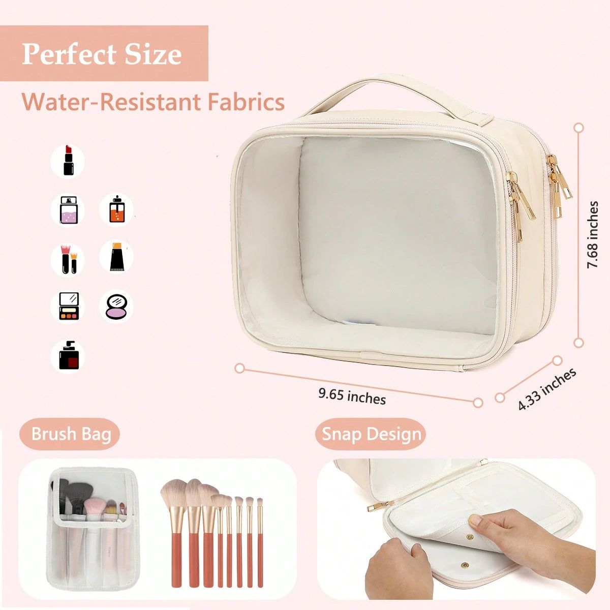 Clear Makeup Bag with Brush Holder