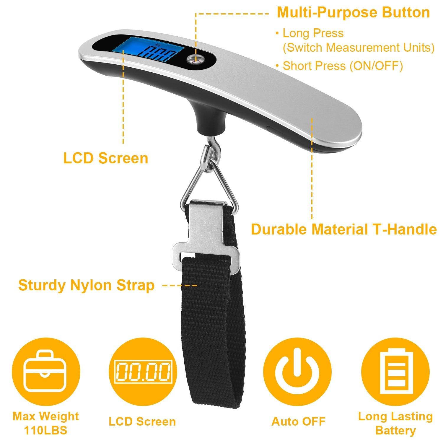 Portable Digital Luggage Scale With LCD Display And T Handle