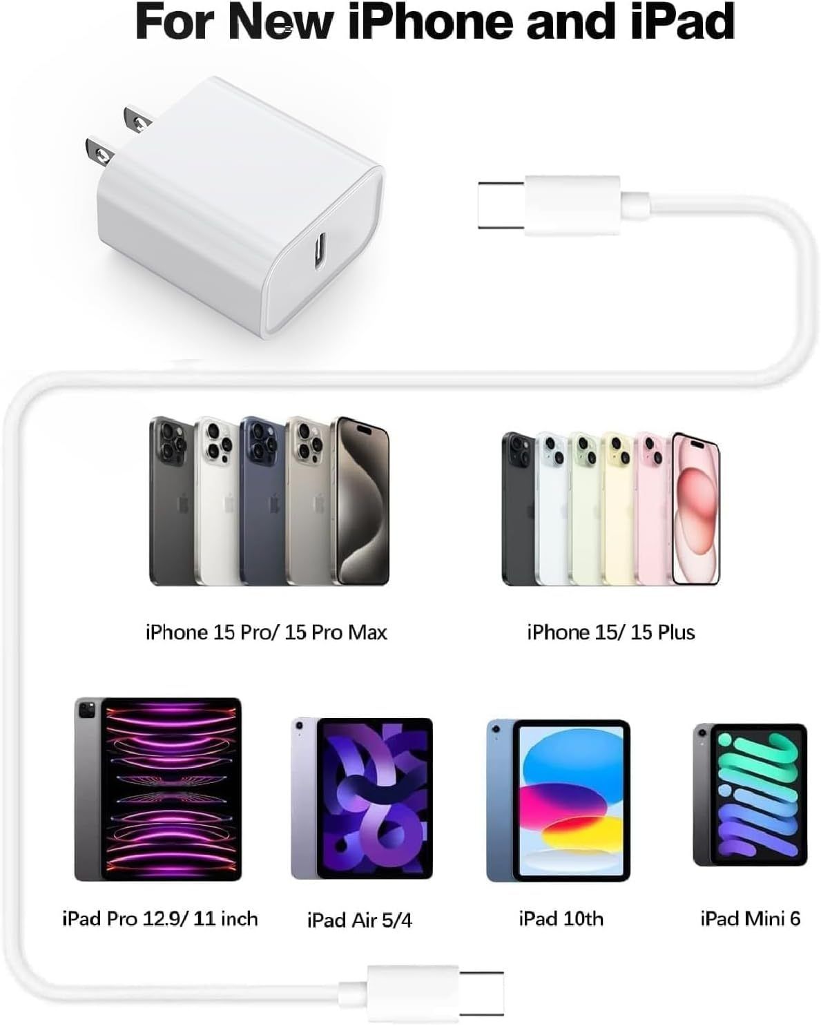 Phone Charger 2 Pack Fast Charging Cable and Wall Plug