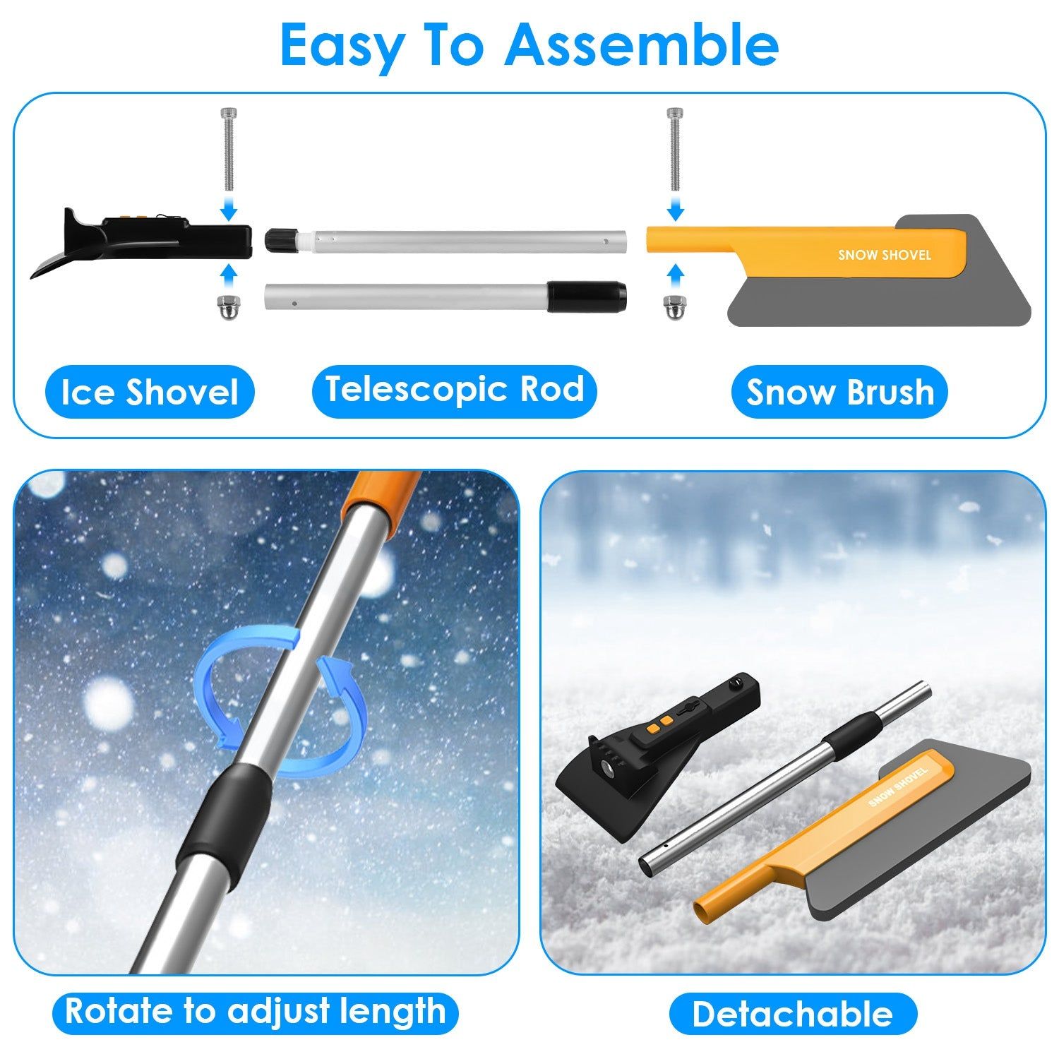 3 in 1 Car Snow Plower with LED Light and Scraper
