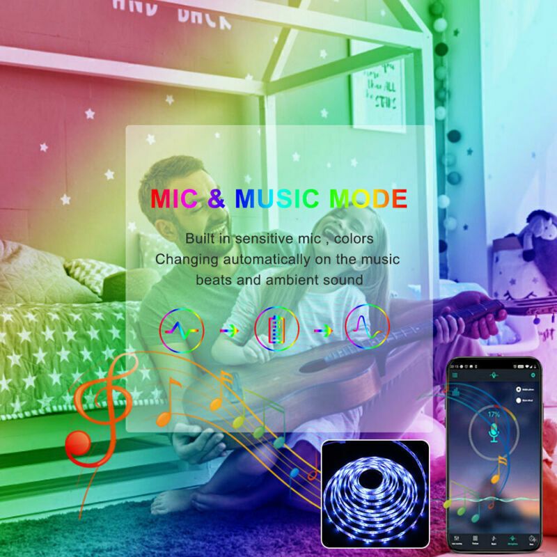 RGB LED Strip Light with Bluetooth Music Sync and Timer