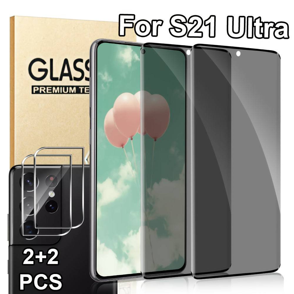 2+2 Pack Privacy Tempered Glass Screen Protectors for Samsung Galaxy S10–S25 and Note10/20 Series, 3D Full Coverage, Scratch-Resistant, Fingerprint Unlock