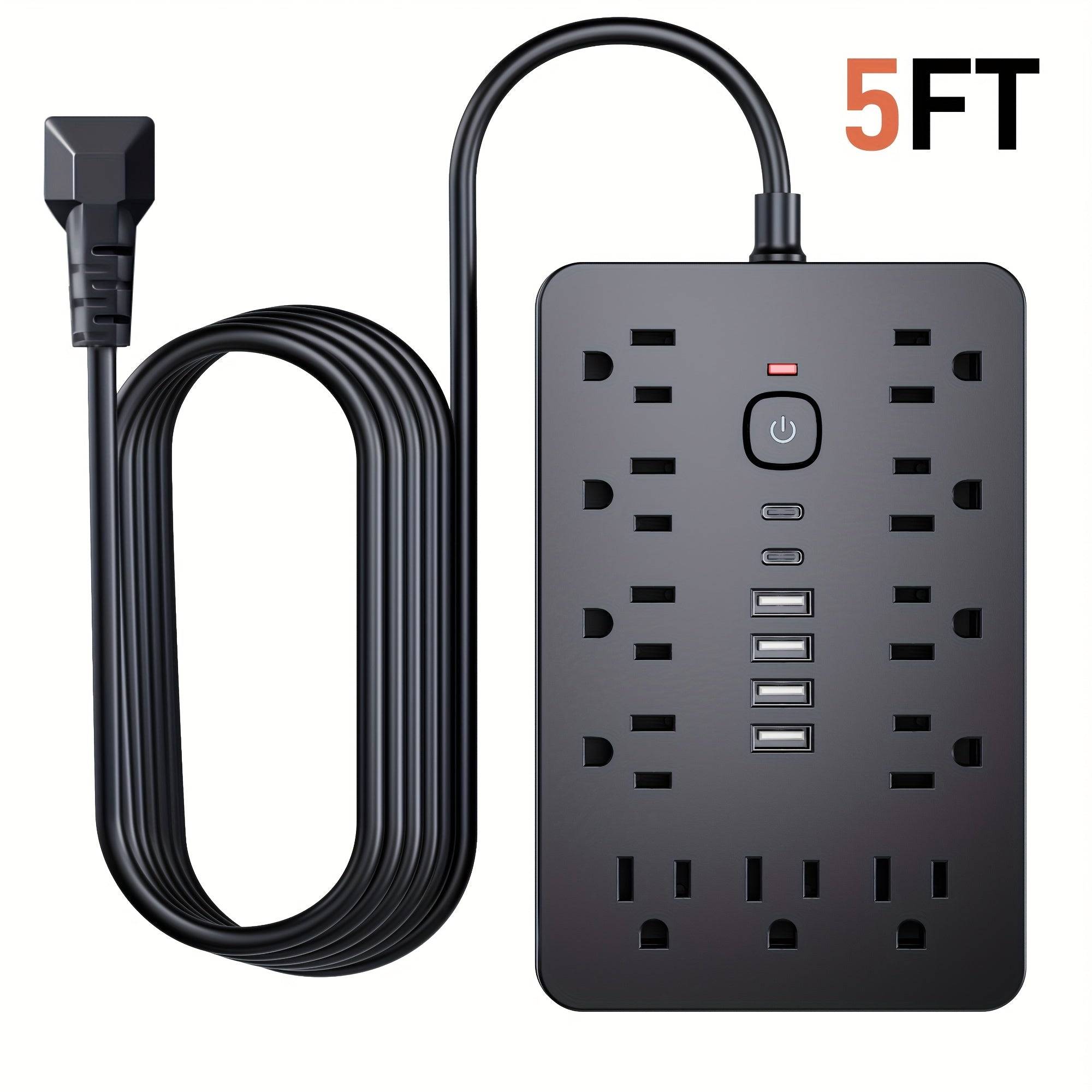 17-in-1 Power Strip Surge Protector 11 AC Outlets, 4 USB & 2 USB-C Ports Compact Design with Overload Protection