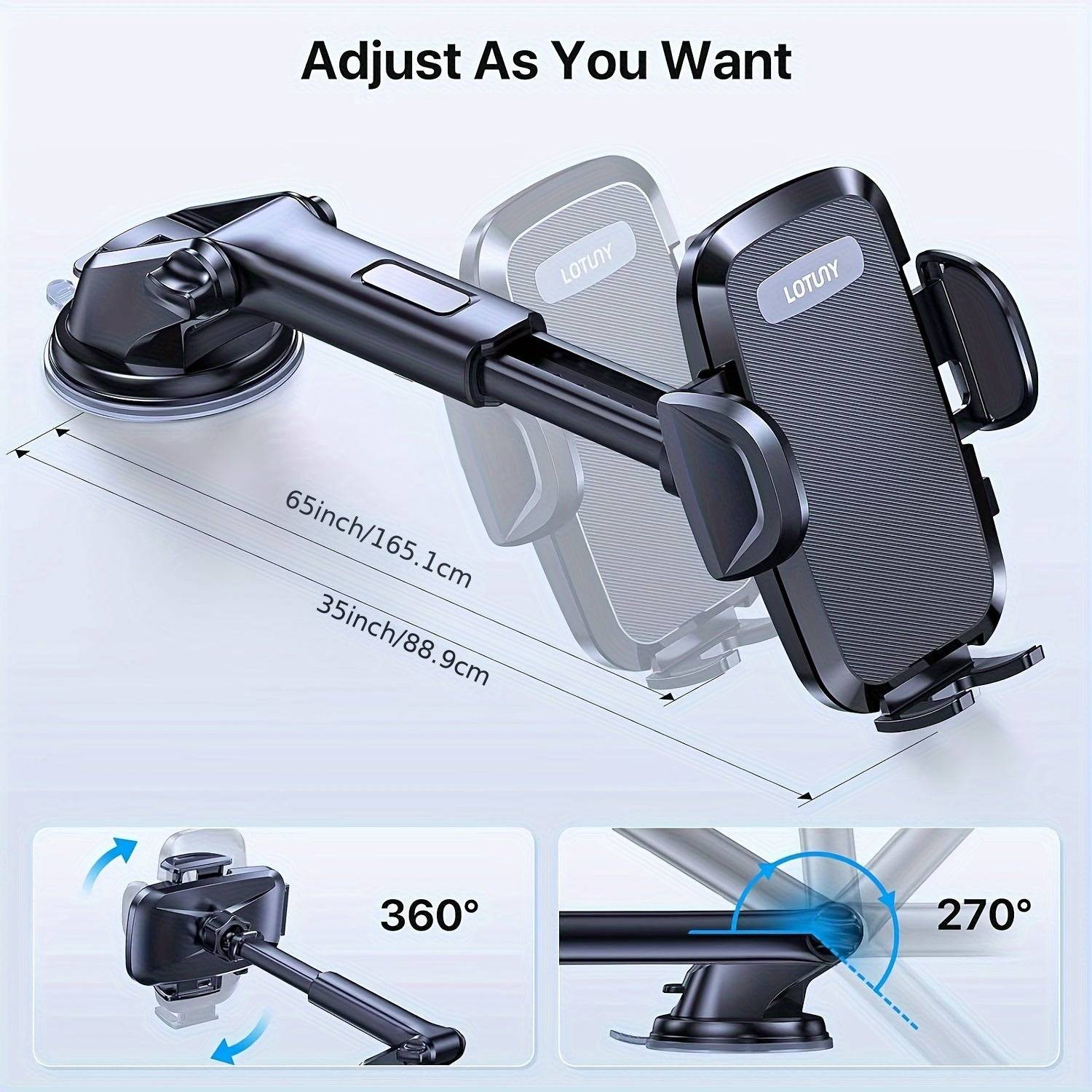 3-in-1 Universal Car Phone Holder – Hands-Free Mount for Dashboard, Windshield & Air Vent | Compatible with iPhone, Samsung, Google (4"–7.2" Phones)