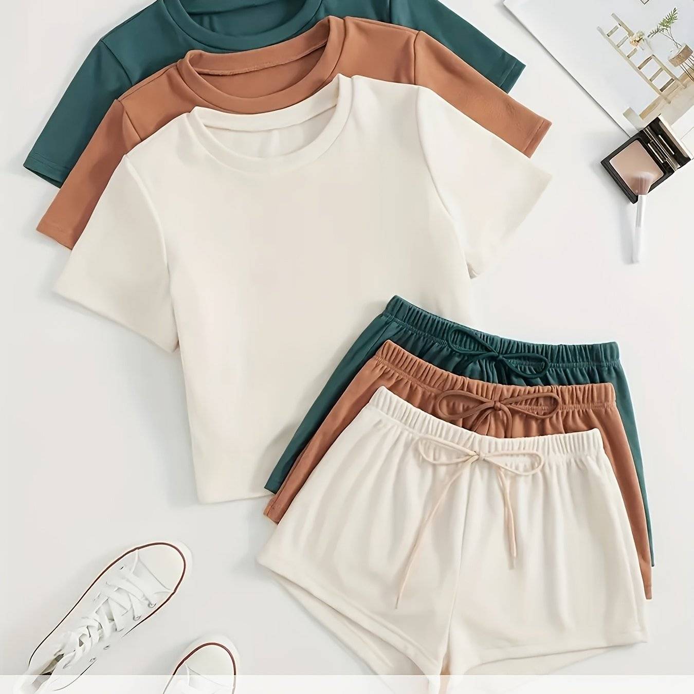 Women’s Summer Loungewear Set Soft Round Neck T-Shirt & Shorts Pajama Set for Casual Comfort