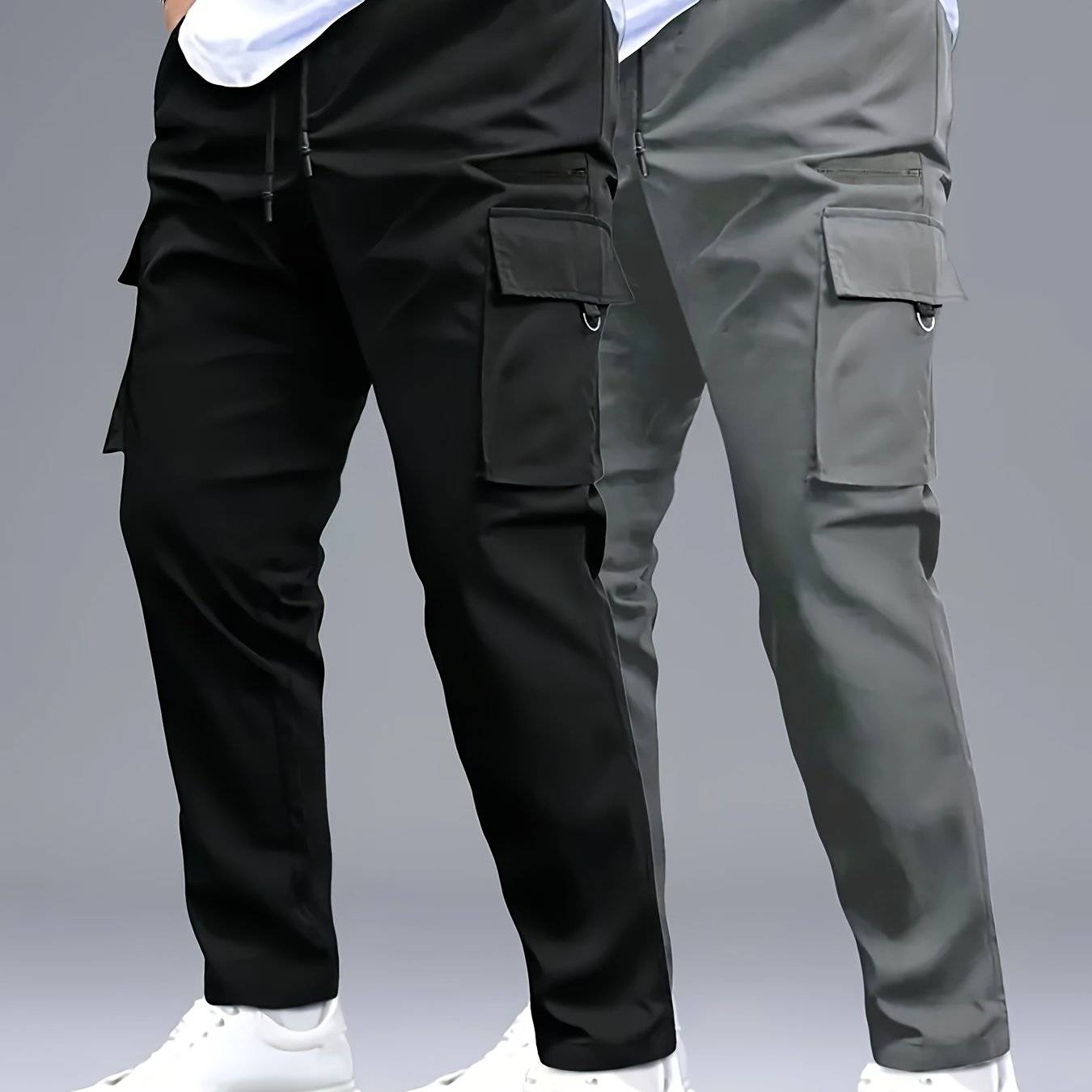 Men’s Work Pants 2-Pack – Straight-Leg Casual Trousers with Drawstring & Multi-Pockets