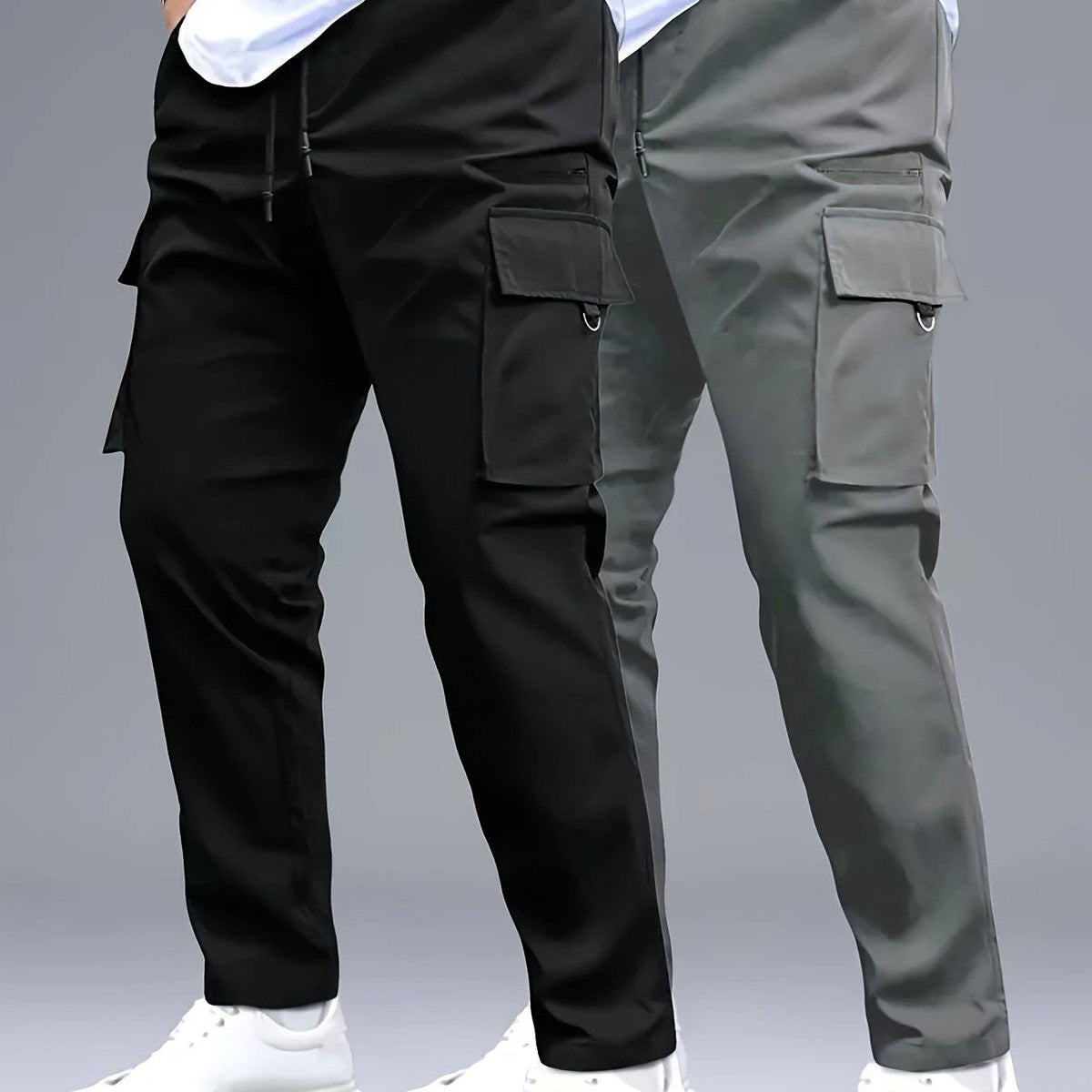 Men’s Work Pants 2-Pack – Straight-Leg Casual Trousers with Drawstring & Multi-Pockets