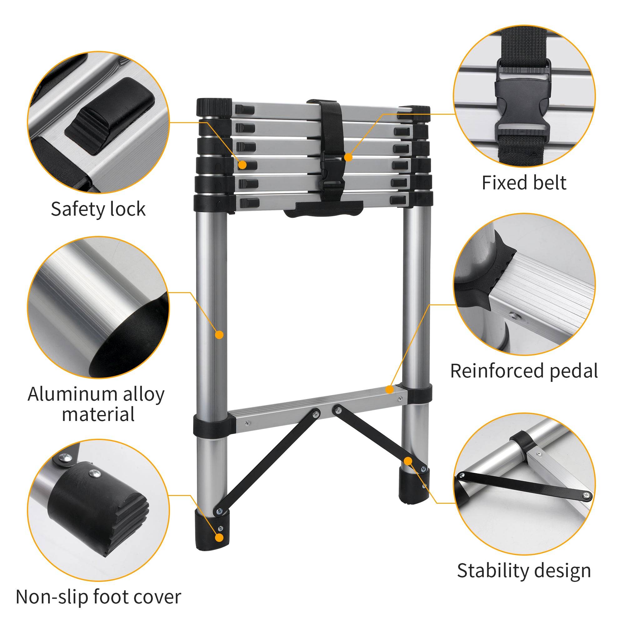 Telescoping Ladder 8.56 Ft Aluminum With Anti Skid Steps