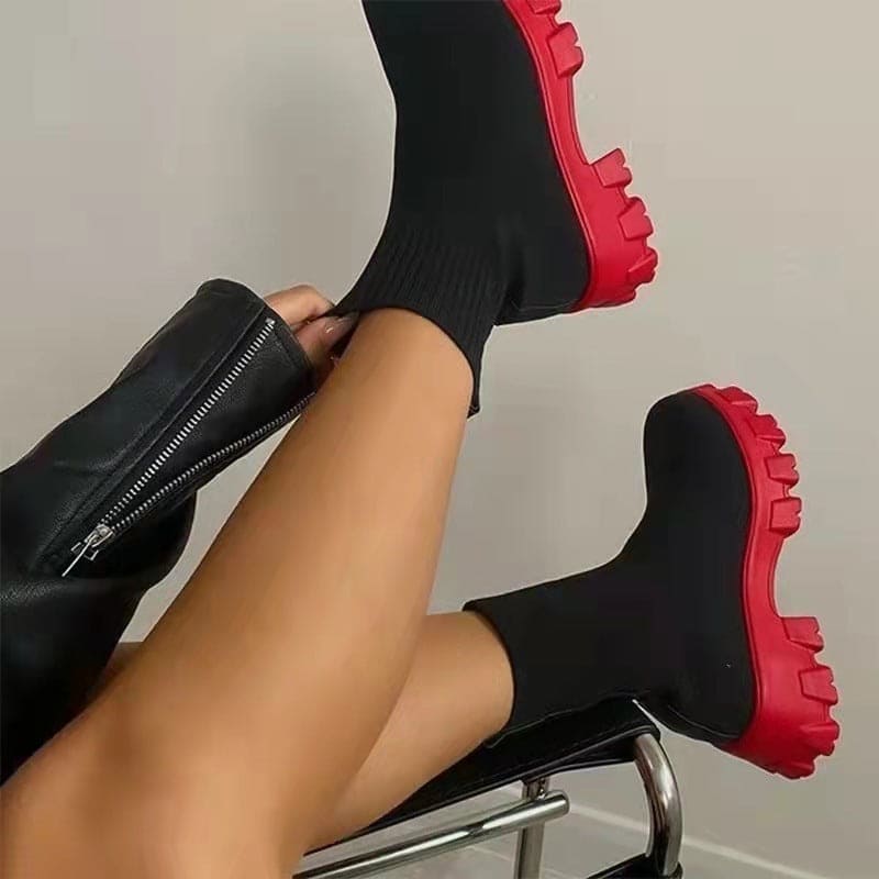 Women Sock Boots Platform Chunky Heels - PMMNAPOLES