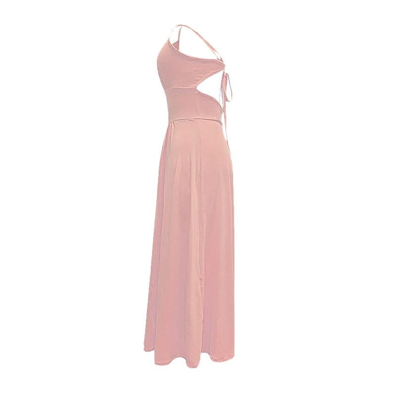 Deep V Neck Backless Maxi Dress With Slit Elegant Style