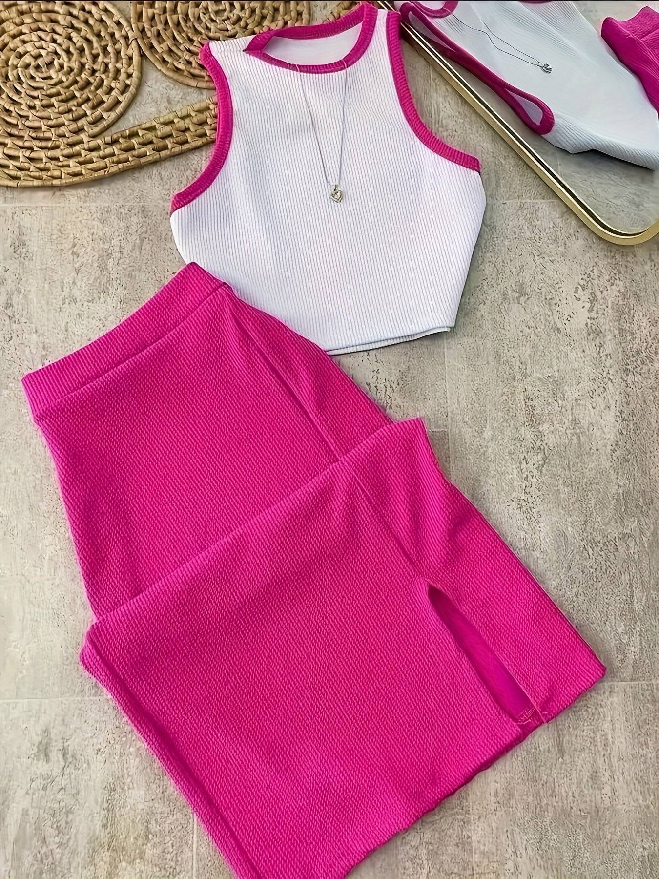 Women’s 2-Piece Set – Tank Top & High-Waist Skirt Outfit for Casual, Party & Summer Wear