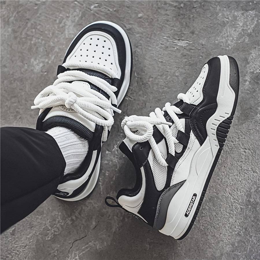 Men’s Chunky Thick-Soled Sneakers – Low-Top Lace-Up Casual Sports Shoes with Breathable Fabric Upper & Durable Rubber Sole for Daily Wear