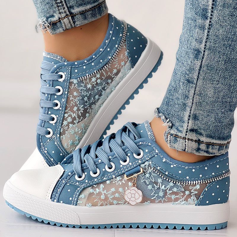 Embroidered Polka Dot Breathable Mesh Sneakers