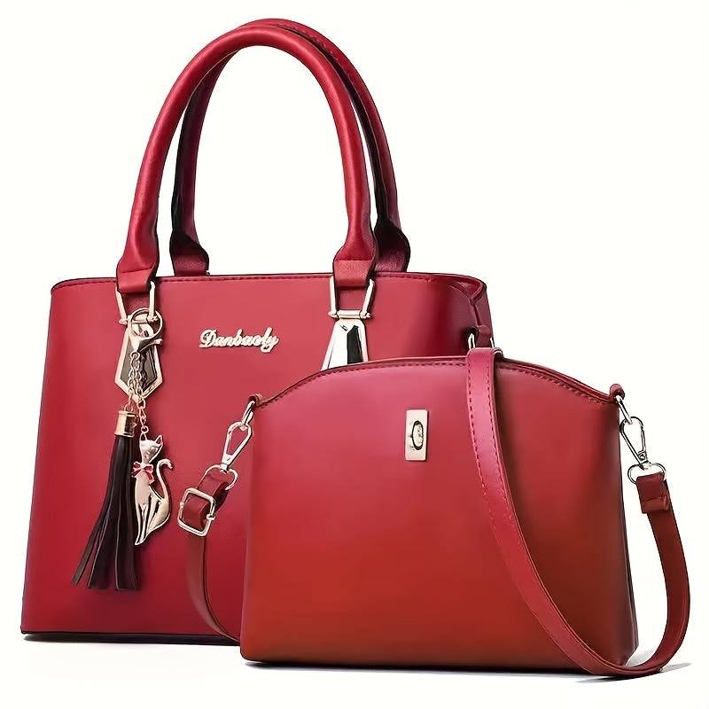 2pcs Women's Luxury Handbag Set Faux Leather Shoulder & Crossbody Bag for Everyday Style
