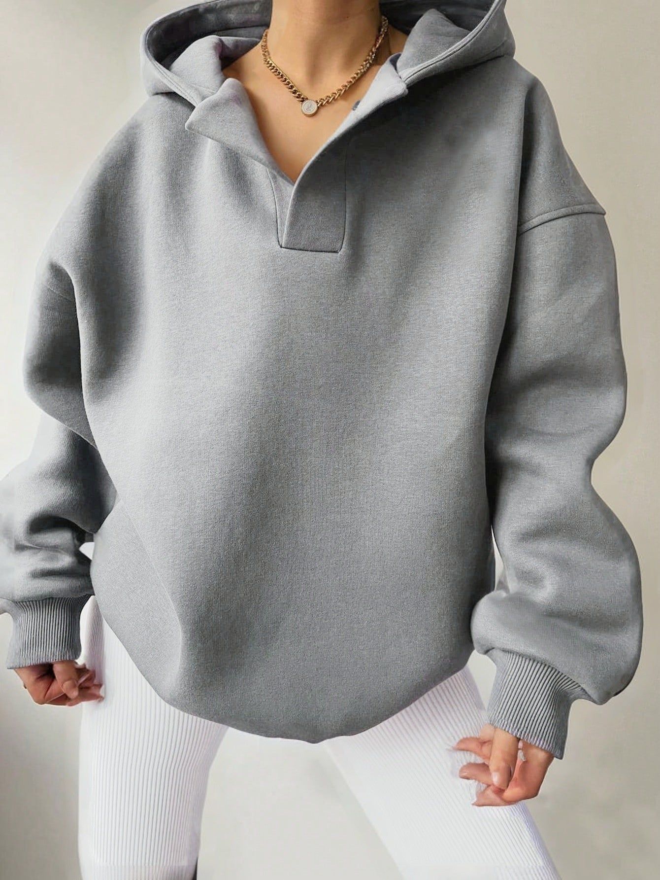 Women Hoodie Solid Color Loose Long Sleeve Pullover