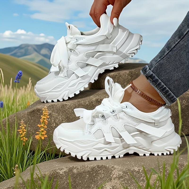 Women’s High-Top Neon Pink Sneakers – Breathable Mesh Lace-Up Shoes with Ribbon Accents & TPR Sole for Casual All-Season Streetwear