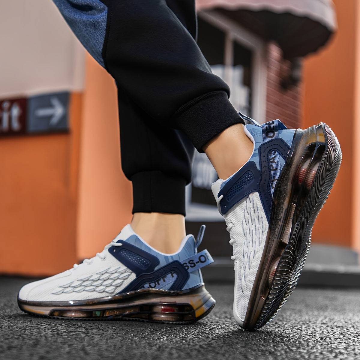 Men’s Breathable Knit Running Sneakers with Transparent Bubble Sole, Lightweight Low-Top Lace-Up Shoes for Outdoor & Casual Wear