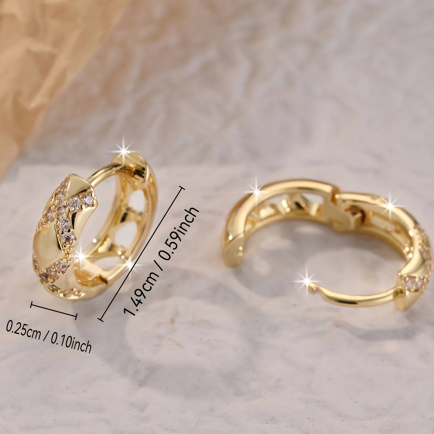 1 Pair Women’s 18K Gold Plated Hoop Earrings, Copper with Synthetic Zirconia in Bohemian Vintage Style