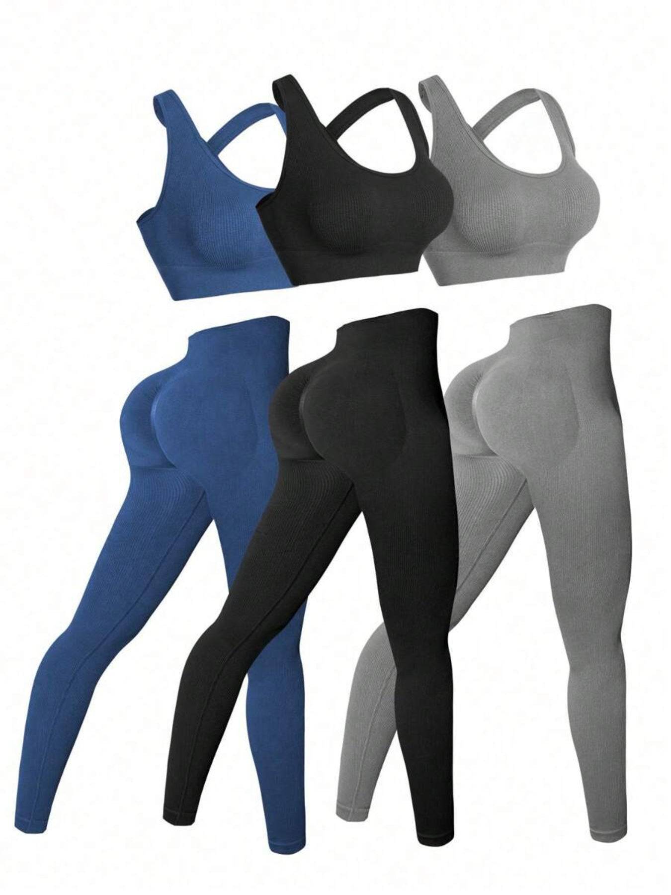 3-Piece Women’s Seamless Activewear Set with Backless Sports Bra & Hip-Lifting Leggings, High-Stretch with Crossover Straps