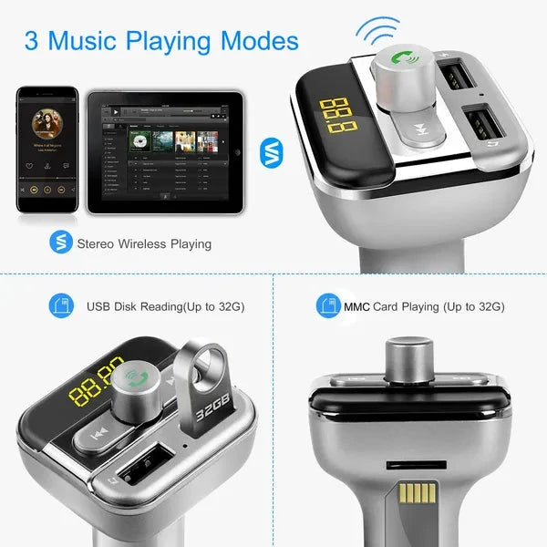 FM Transmitter Wireless Car Dual USB Fast Charge Music Play