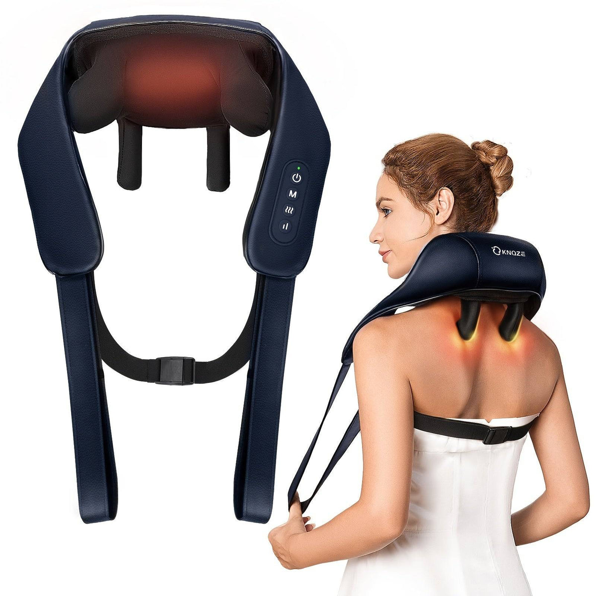 Cordless Shiatsu Neck & Shoulder Massager 4D Deep Kneading with 6 Nodes & Heat Rechargeable for Neck, Back & Leg Relaxation for Men & Women