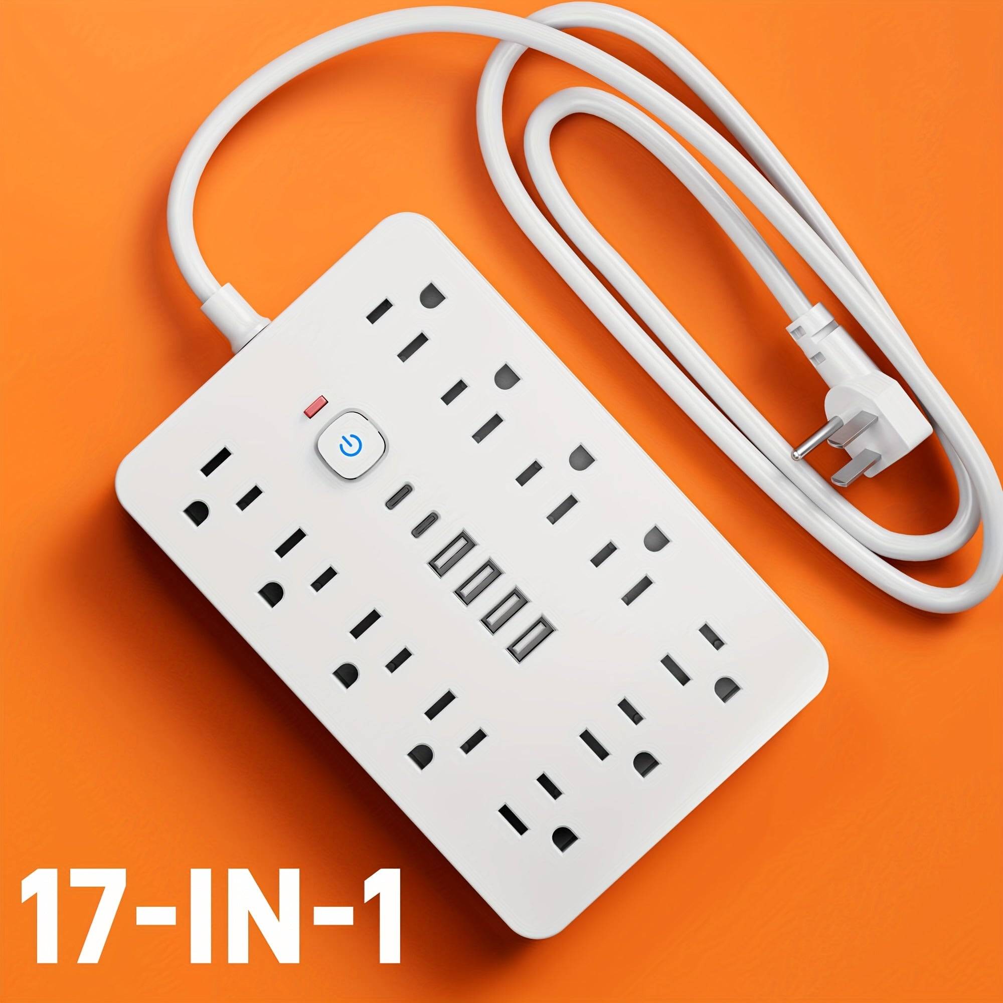 17-in-1 Power Strip Surge Protector 11 AC Outlets, 4 USB & 2 USB-C Ports Compact Design with Overload Protection