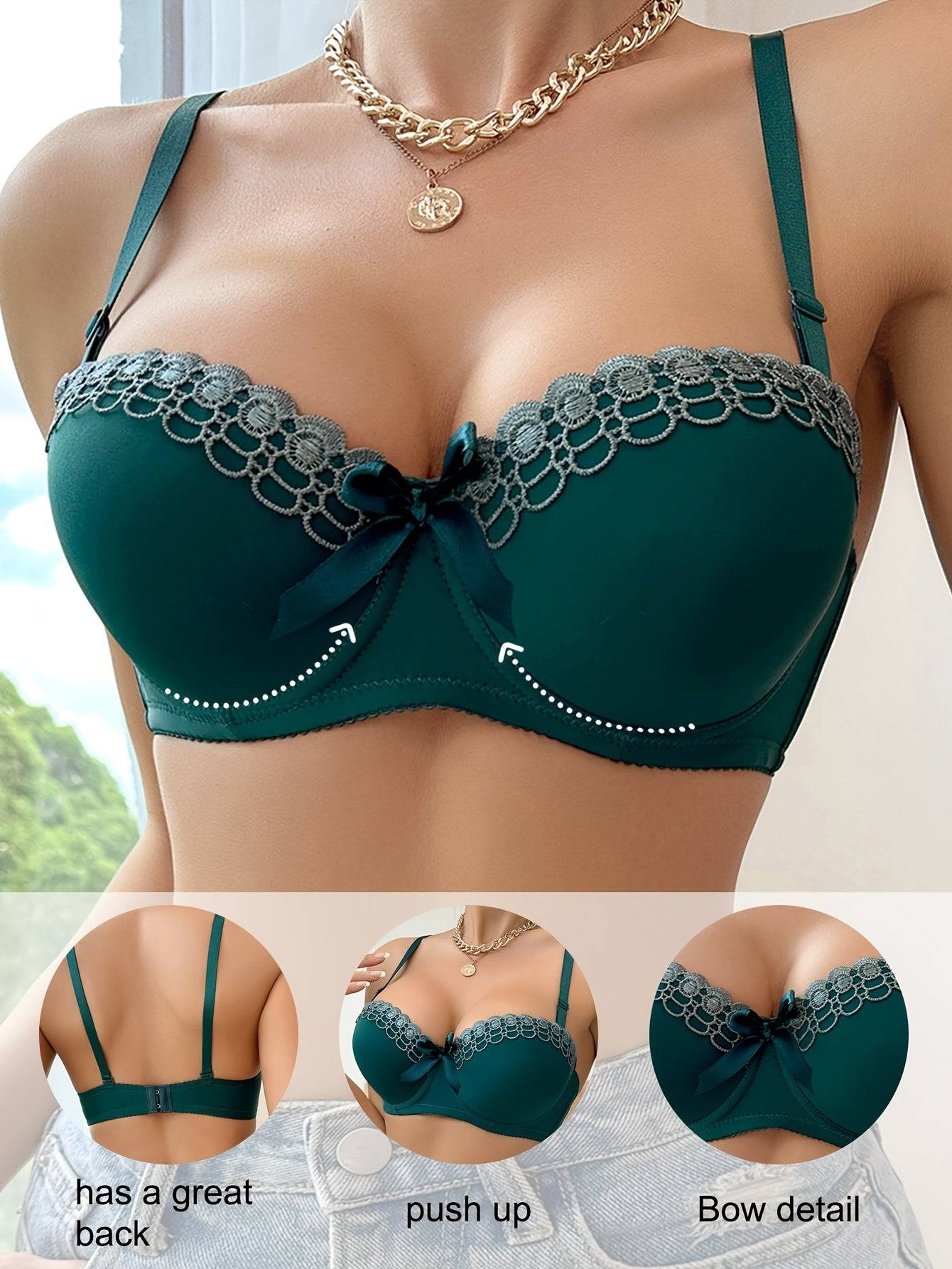 6-Pack Push-Up Bras for Women – Floral Embroidered, Underwire Support & Breathable Solid Colors