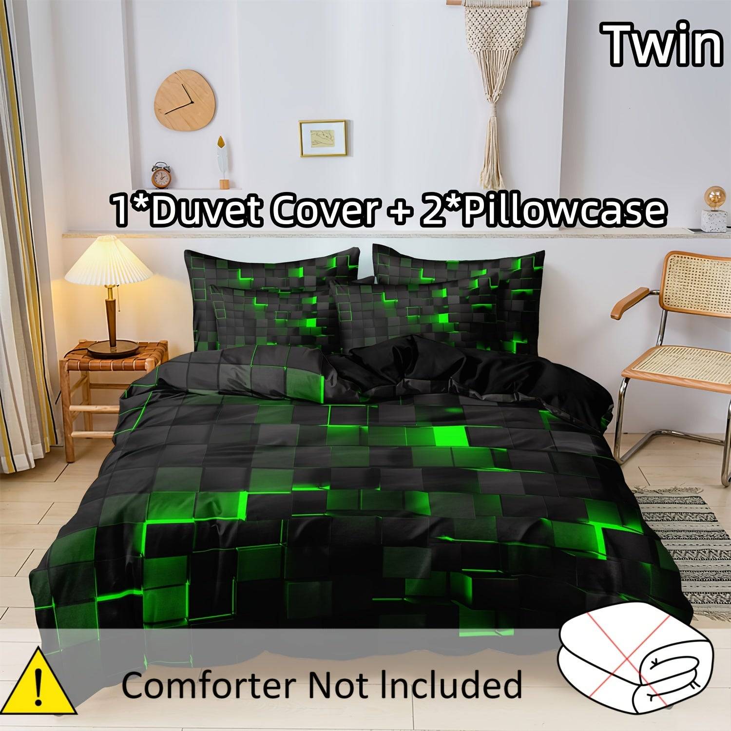 3-Piece Geometric Grid Duvet Cover Set – Multicolor Soft & Breathable Bedding, Hypoallergenic and Easy-Care for Bedroom or Guest Room