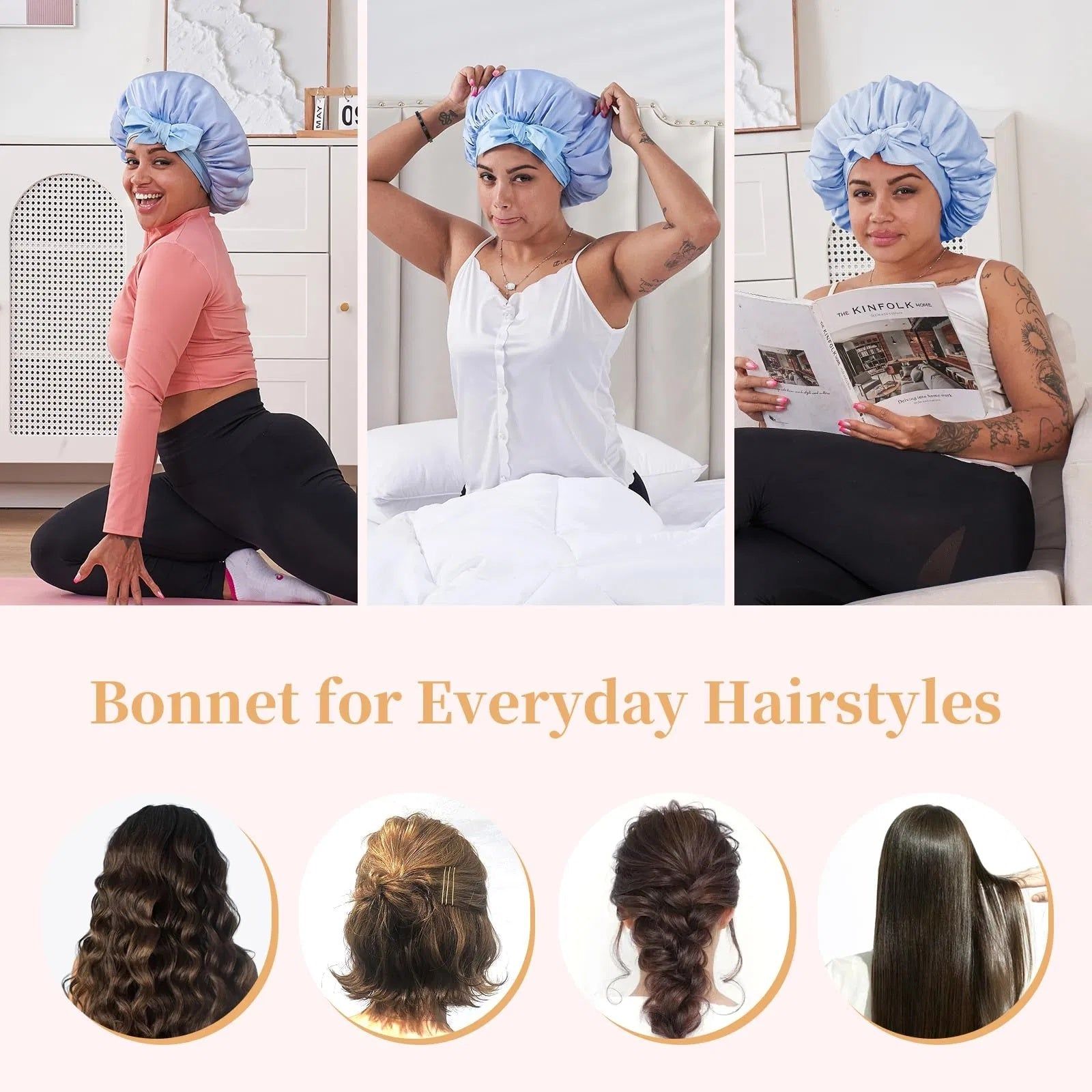 Silk Bonnet Satin Sleep Cap Adjustable Reversible Design