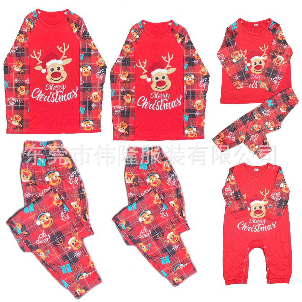 European And American Long Sleeve Home Wear Printed Plaid Christmas Suit - PMMNAPOLES