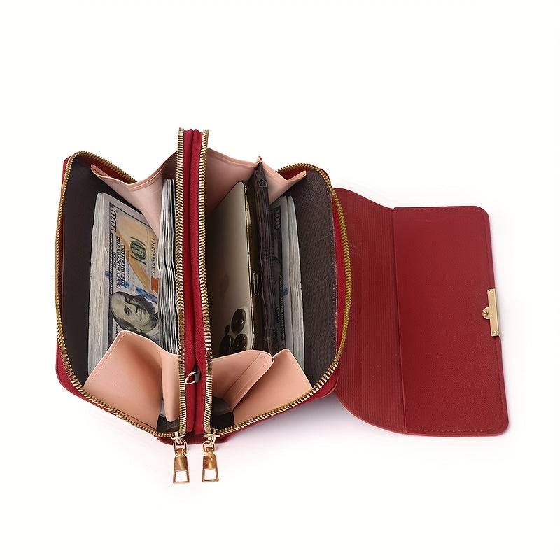 Women’s Square Crossbody Bag with Double Zipper Multi-Compartment PU Shoulder Bag with Card Slots & Detachable Strap for Phone, Coins & Daily Essentials