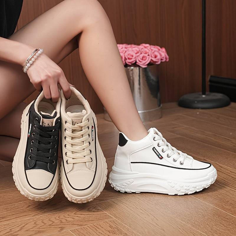Women’s High-Top Casual Sneakers with Thick Sole, Soft Cushioning White Shoes for Autumn Outfits & Everyday Comfort
