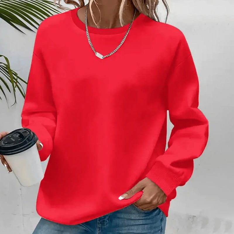 Solid Color Sweatshirts with Relaxed Pullover Fit