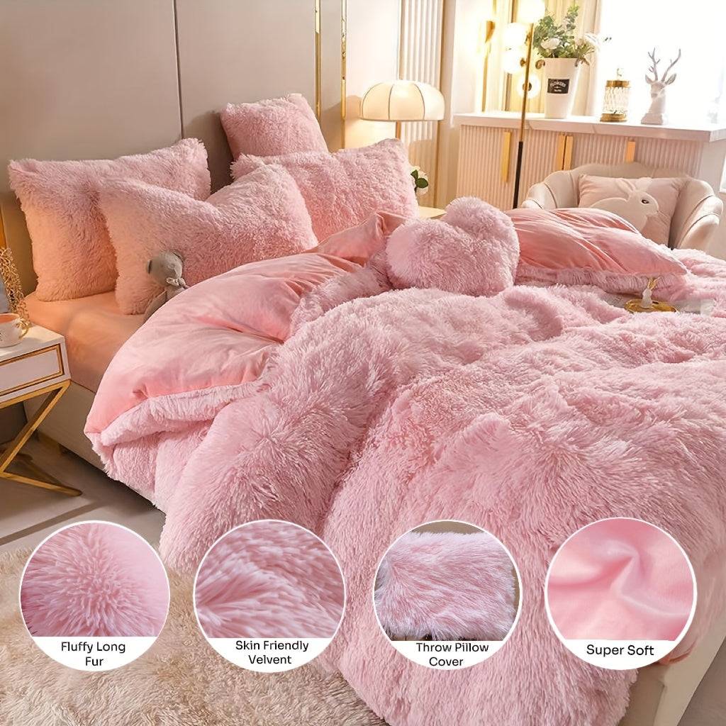 3/4-Piece Faux Down Comforter Set with Velvet Duvet Cover, Pillowcases and Heart Pillow, Ultra Soft All-Season Plush Bedding for Twin/Queen/King