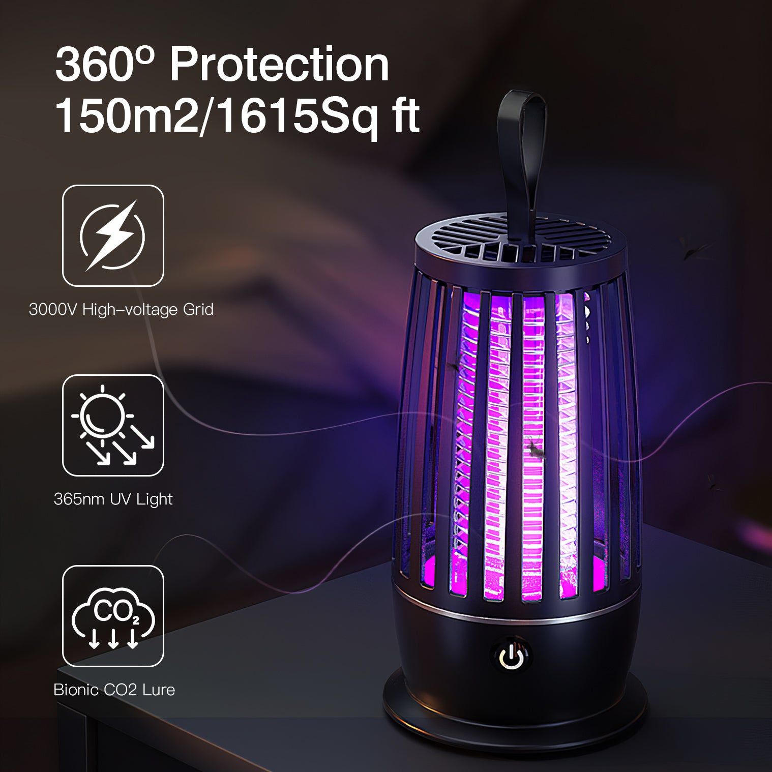 Rechargeable Insect Zapper Lamp with 3000V Grid and UV Light