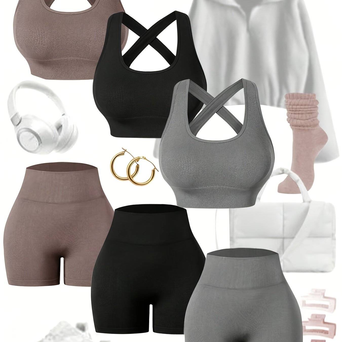 3-Piece Women’s Seamless Sportswear Set with See-Through Back Bra & High-Stretch Shorts, Tight Fit for Training & Fitness