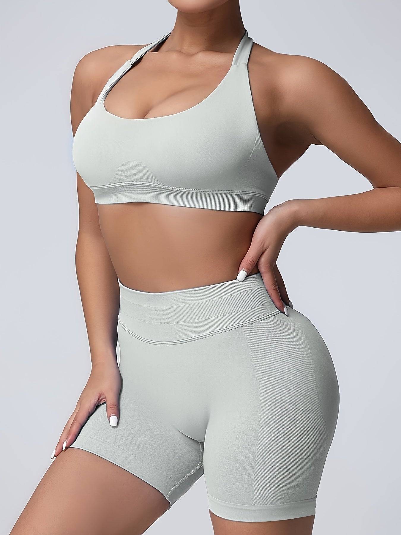 Womens Workout Set with Sports Bra and High Waist Shorts