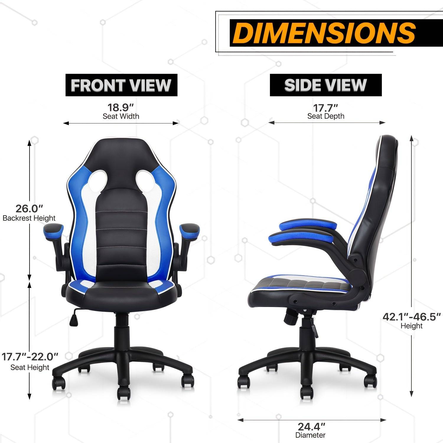 Ergonomic Gaming Chair with Flip-Up Arms – MoNiBloom Padded Computer Chair for Adults, Men & Women Gamers