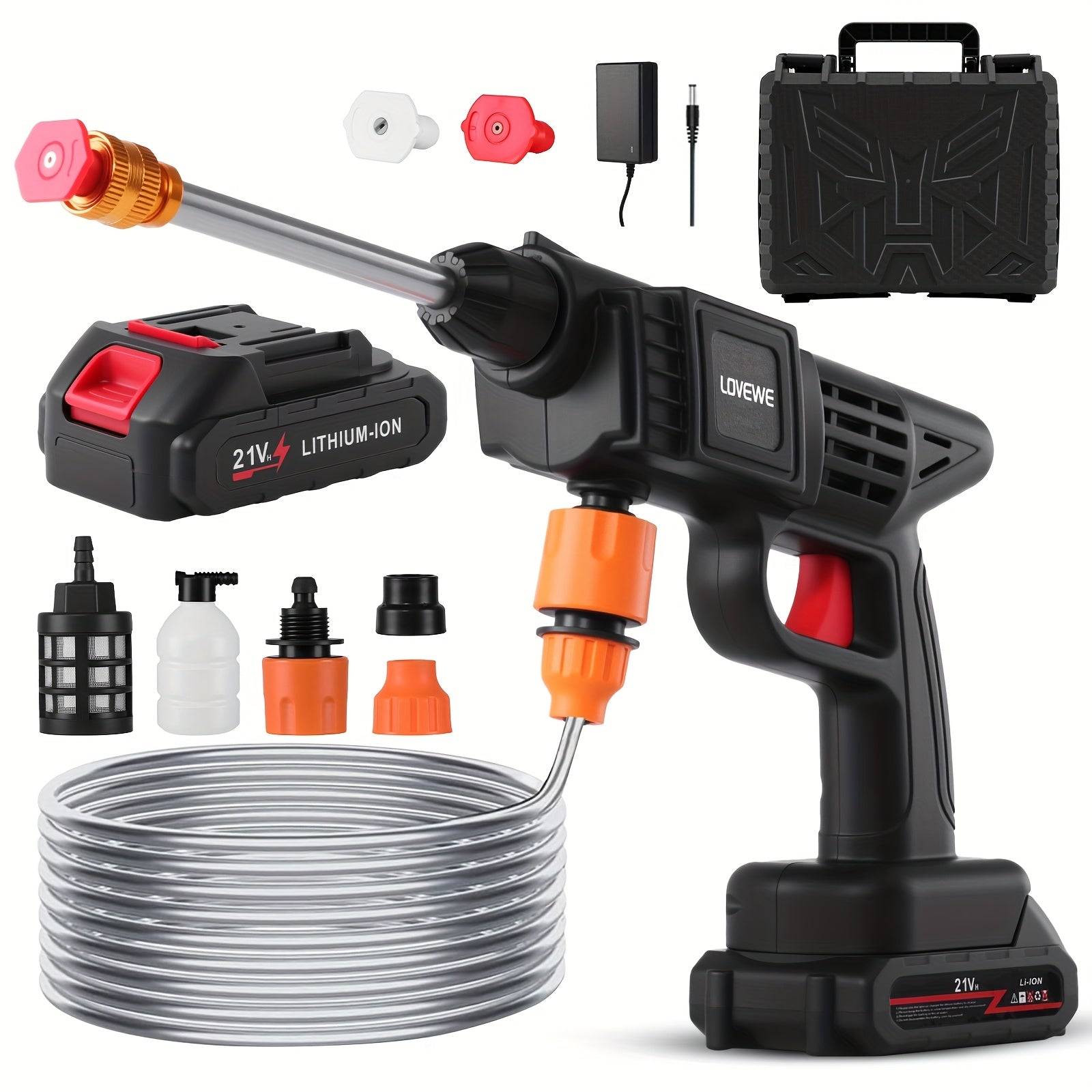Wireless High-Pressure Car Washer Rechargeable Portable Cleaning Tool with Foam Spray Gun Includes 2×15000mAh Batteries & Toolbox for Indoor & Outdoor Use