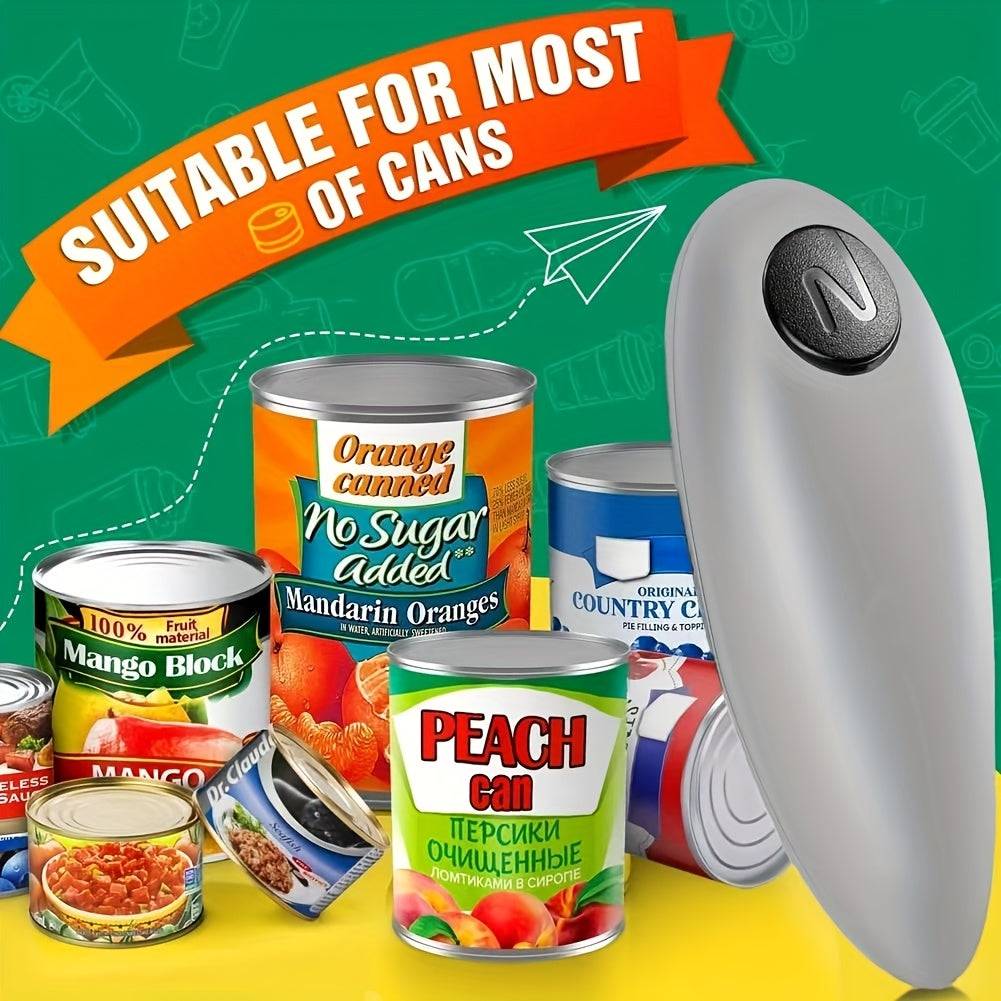 One-Touch Electric Can Opener – Battery-Operated Automatic Opener with Smooth Edge for All Can Sizes, Ideal for Seniors & Easy Use