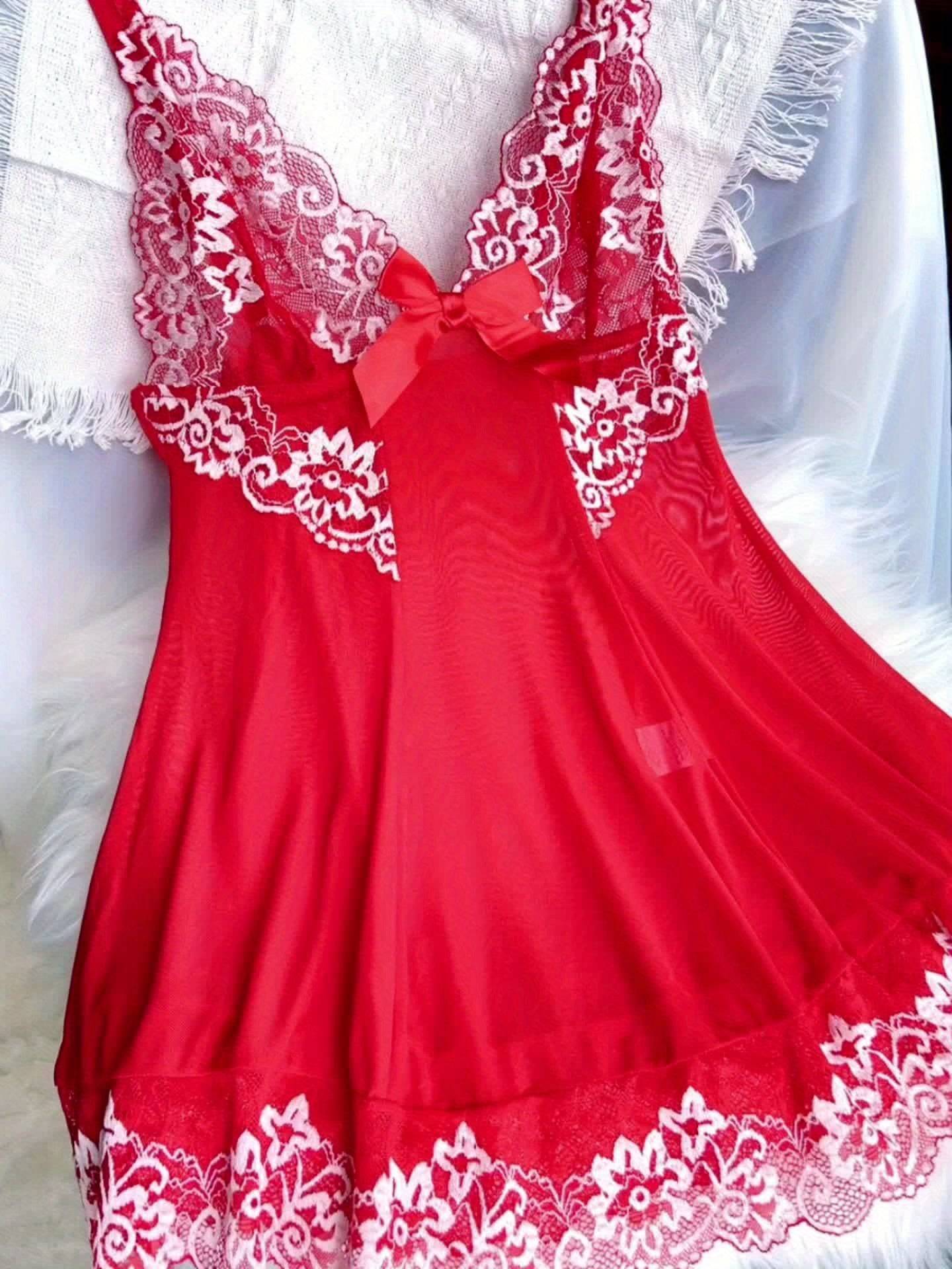 Women's Red Lace Robe Set – 2-Piece Elegant Sleepwear with Matching Lingerie