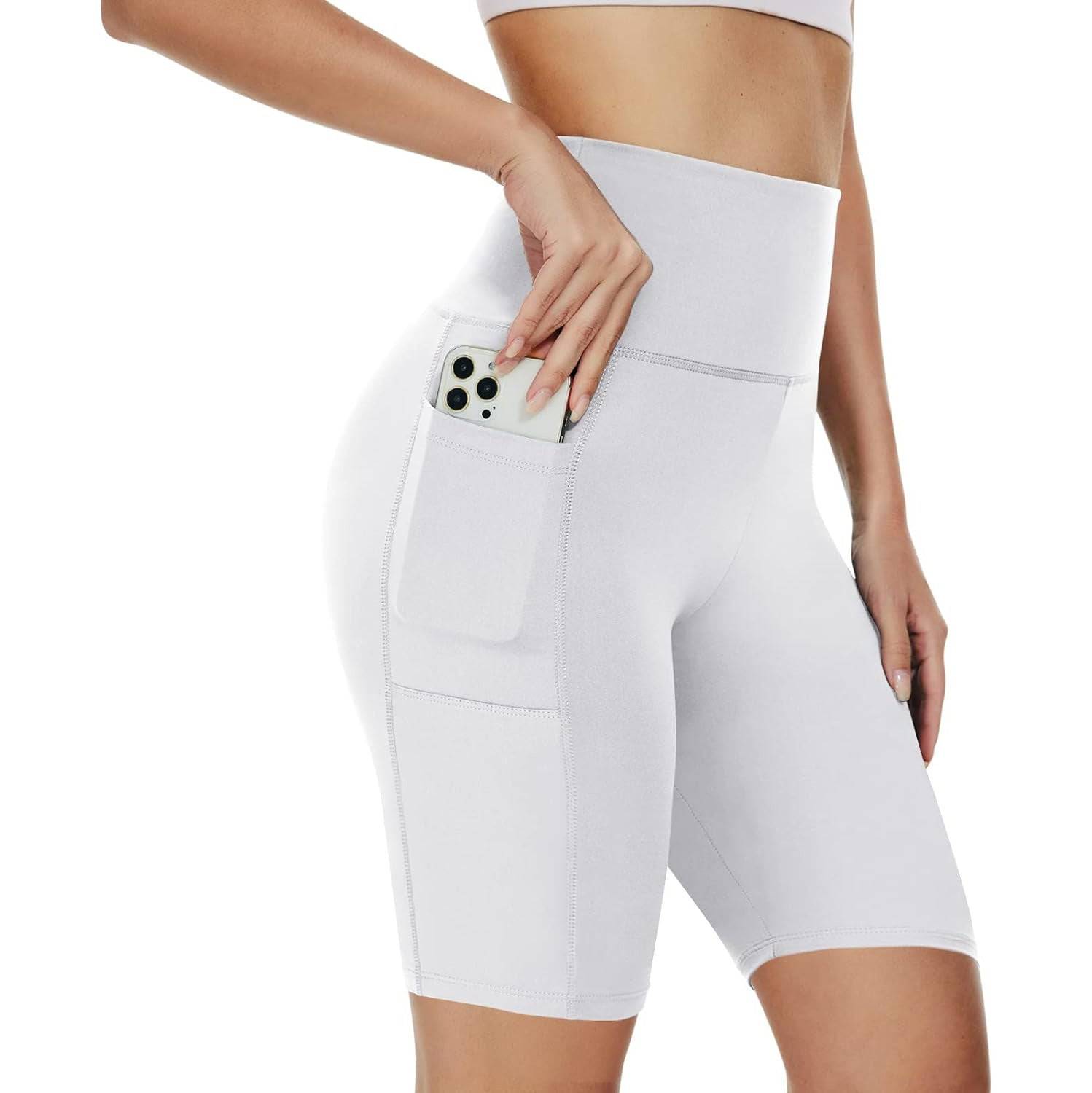 Women’s High-Waisted Slim Fit Sports Shorts with Pockets, Hip-Lifting Polyester Design