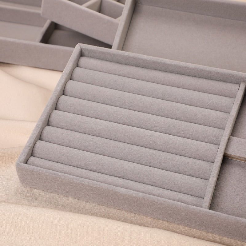 Gray Velvet Jewelry Tray Organizer Compact