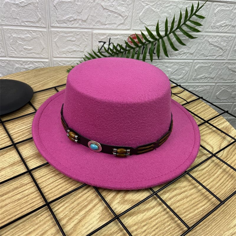 British Retro Woolen Wide Brim Flat Top Hat - PMMNAPOLES