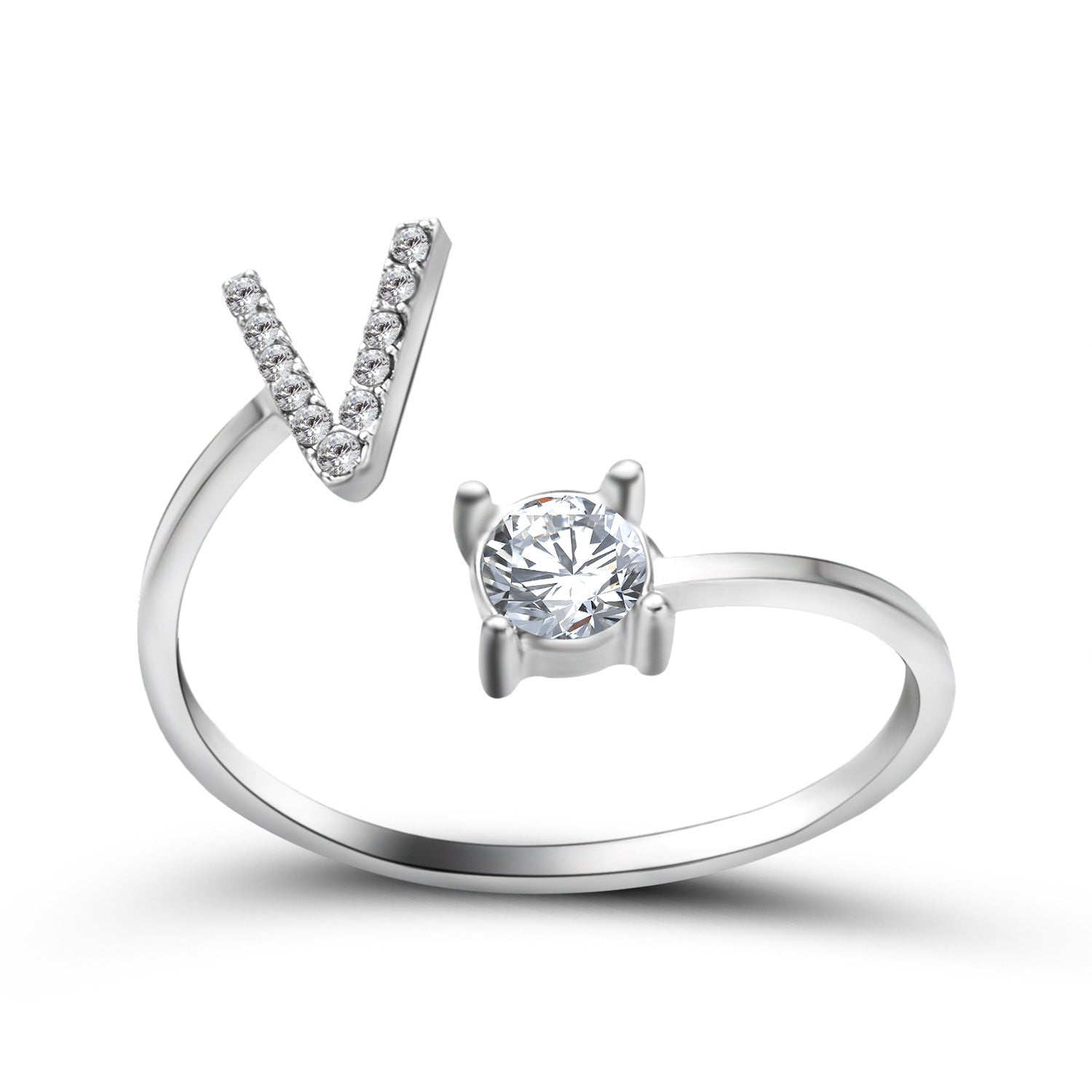 Anillo de letra ajustable con circonitas y diseño inicial de 26 para mujer