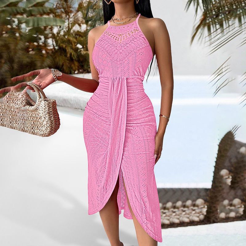 Halter Neck Bodycon Midi Dress for Women Evening Wear