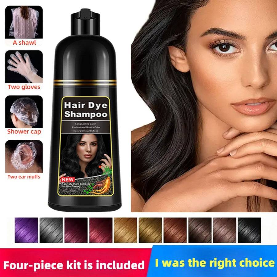 500ml 5-in-1 Hair Dye Shampoo – Covers White Hair, Herbal Formula, Free Toolkit, Gift for Men & Women