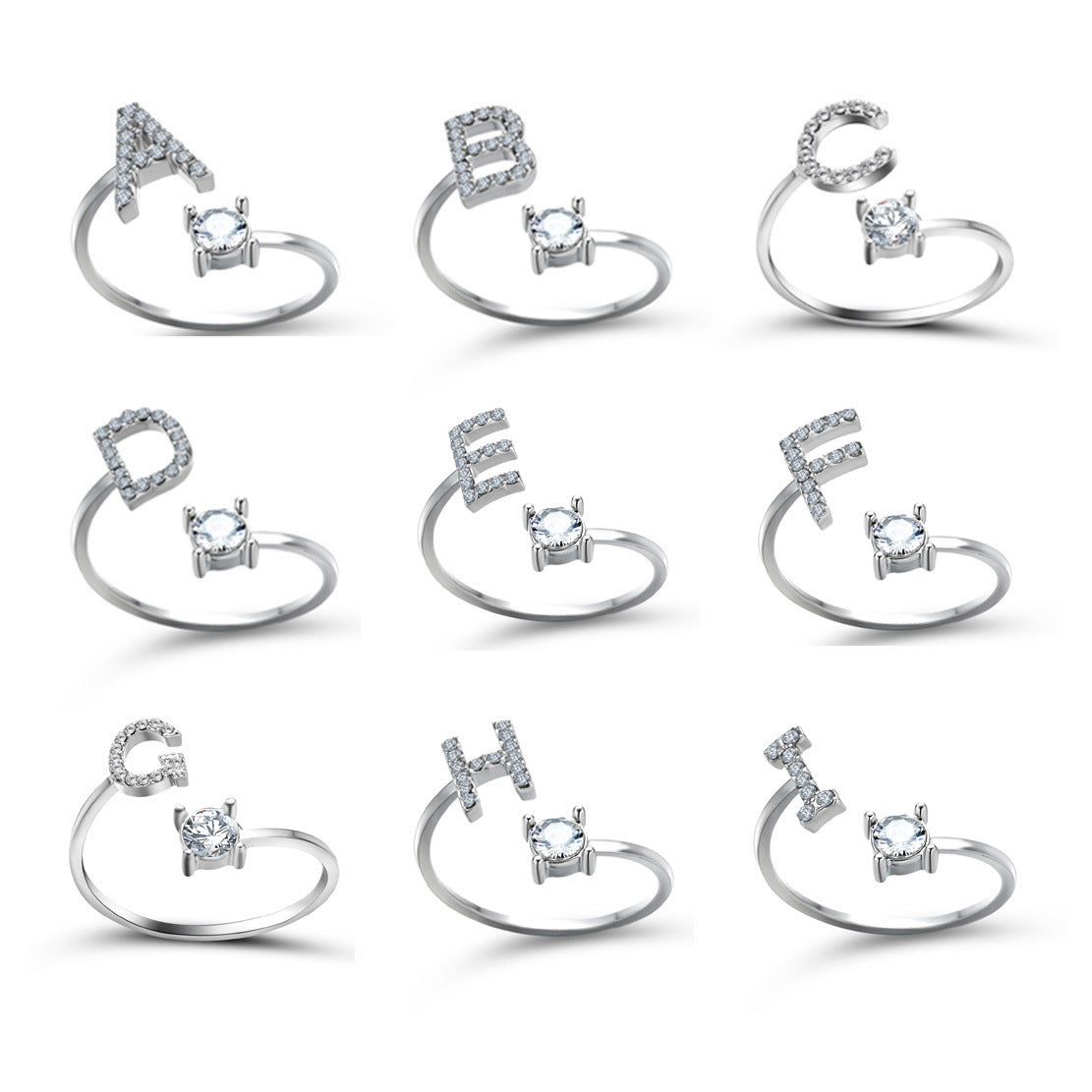 Adjustable Letter Ring with Zircon 26 Initial Design Women